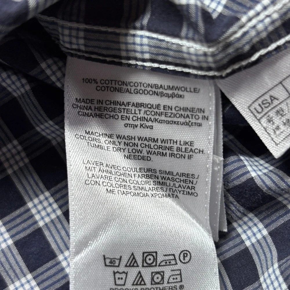 Brooks Brothers Red Fleece Mens Medium Blue Check Button Down Shirt